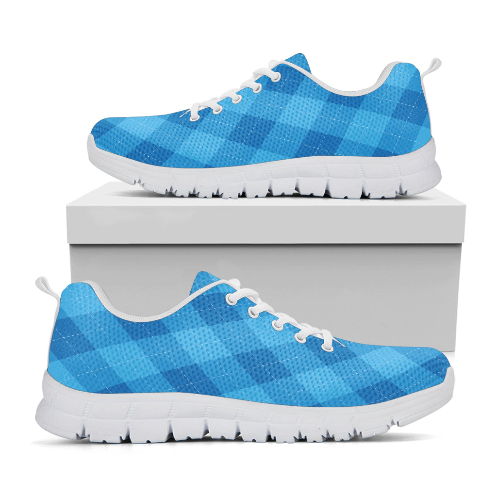 Ocean Blue Argyle Pattern Print White Running Shoes