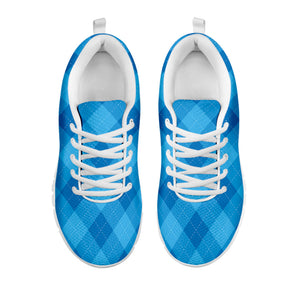 Ocean Blue Argyle Pattern Print White Running Shoes