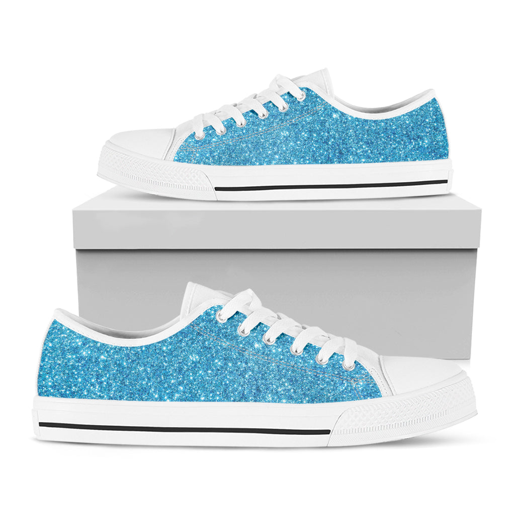Ocean Blue (NOT Real) Glitter Print White Low Top Sneakers