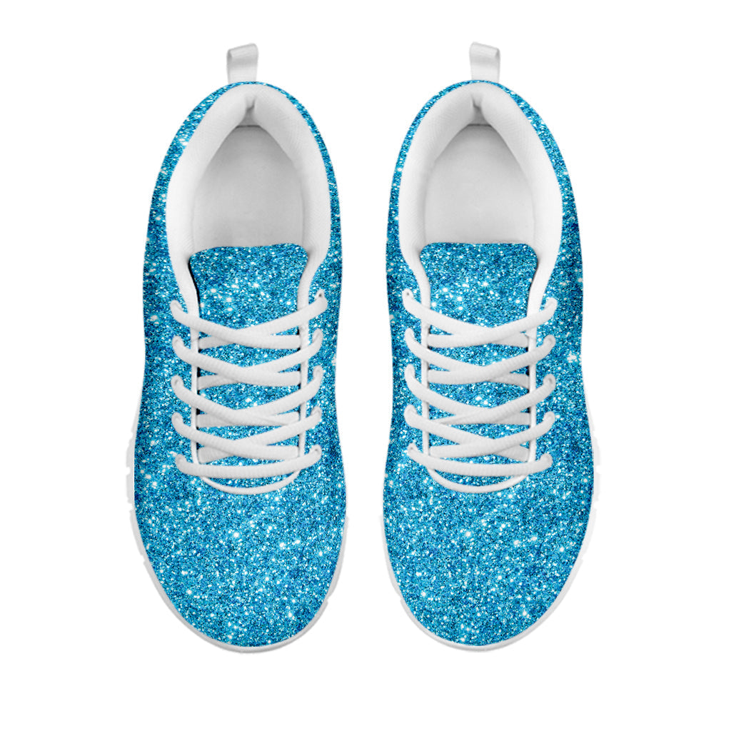 Ocean Blue (NOT Real) Glitter Print White Running Shoes