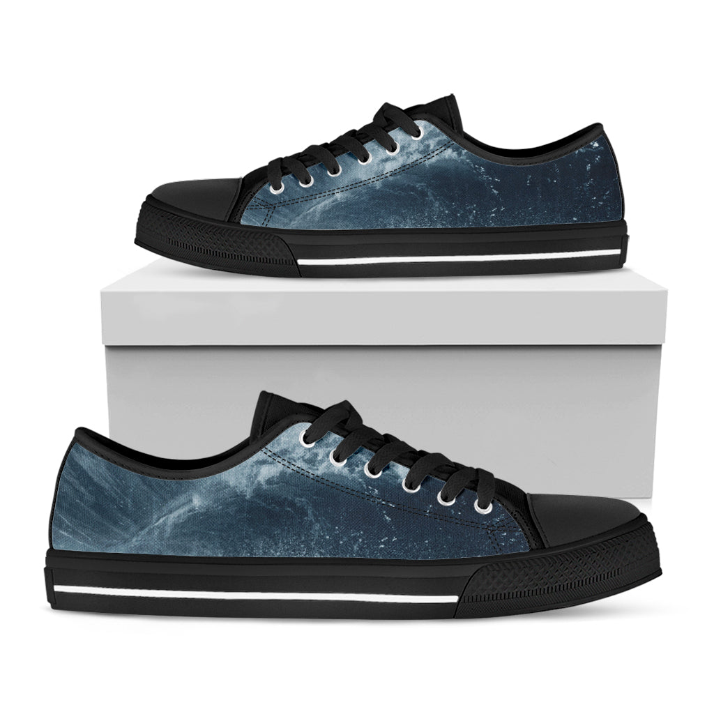 Ocean Wave Print Black Low Top Sneakers