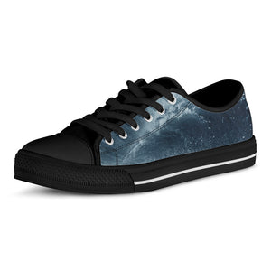 Ocean Wave Print Black Low Top Sneakers