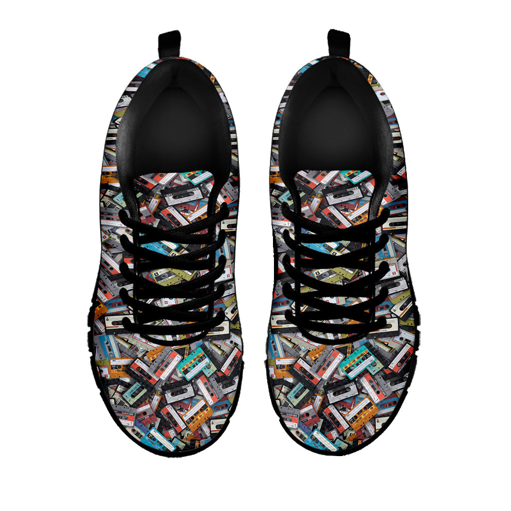Old Cassette Tape Print Black Running Shoes