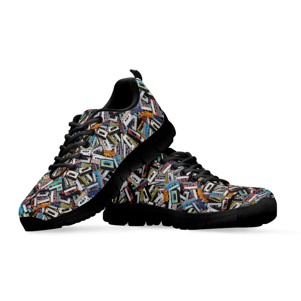 Old Cassette Tape Print Black Running Shoes