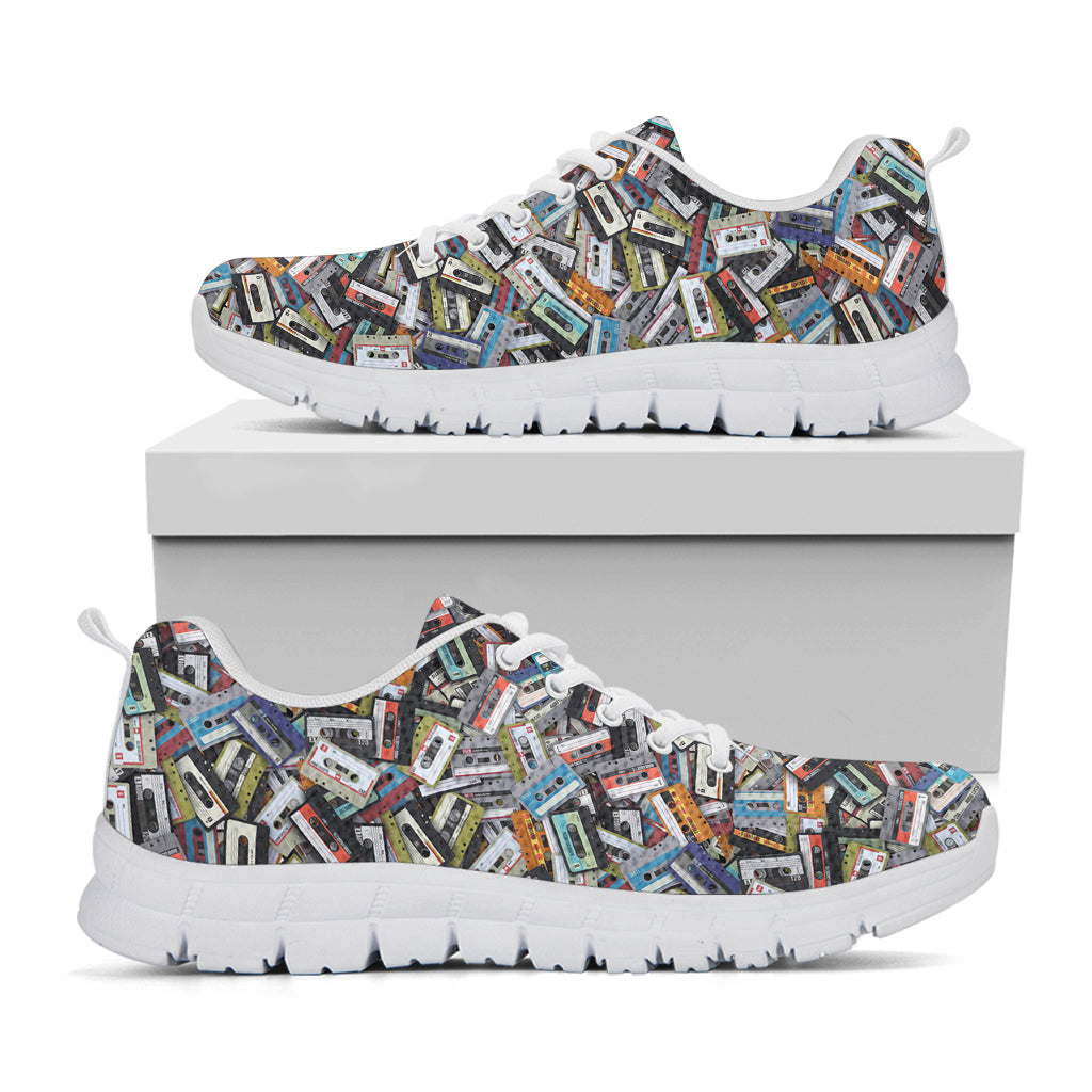 Old Cassette Tape Print White Running Shoes