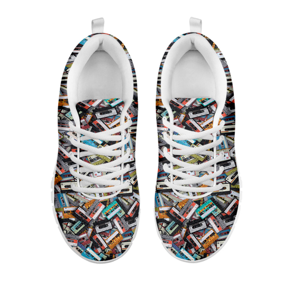 Old Cassette Tape Print White Running Shoes