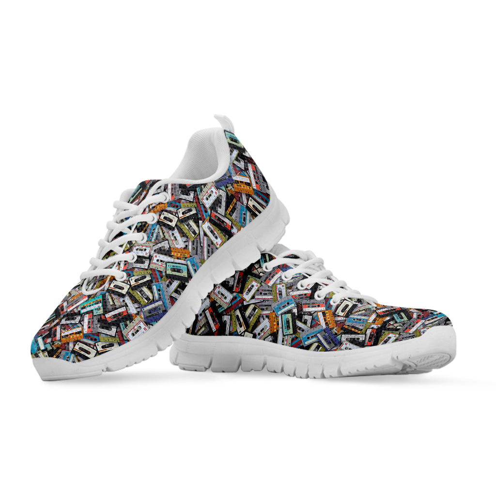 Old Cassette Tape Print White Running Shoes