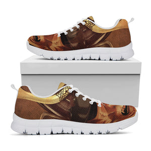 Old Japanese Samurai Mask Print White Running Shoes