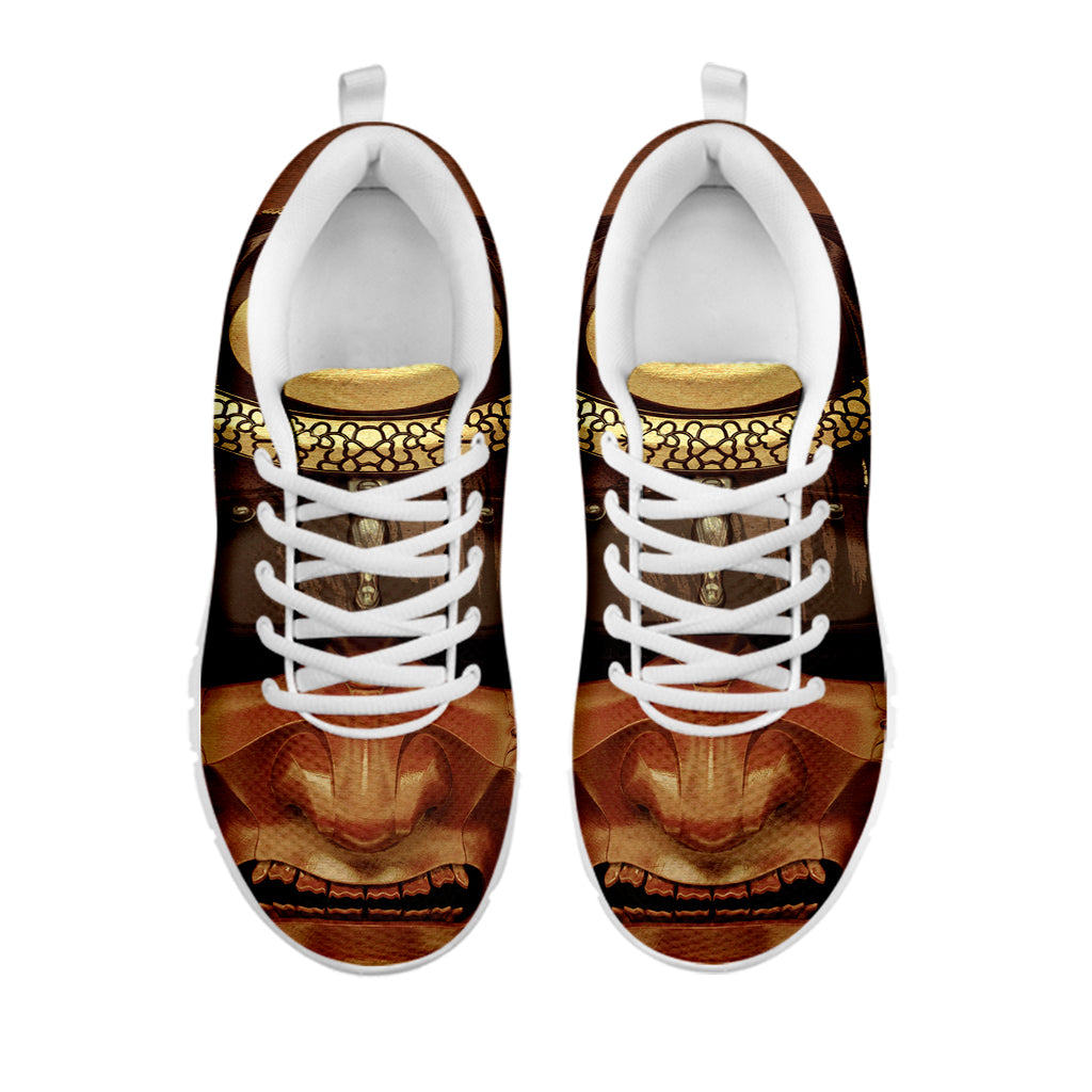 Old Japanese Samurai Mask Print White Running Shoes