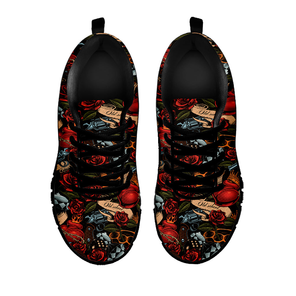 Old School Tattoo Print Black Running Shoes