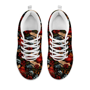 Old School Tattoo Print White Running Shoes