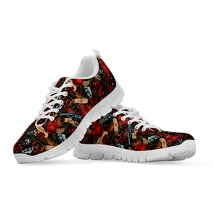Old School Tattoo Print White Running Shoes