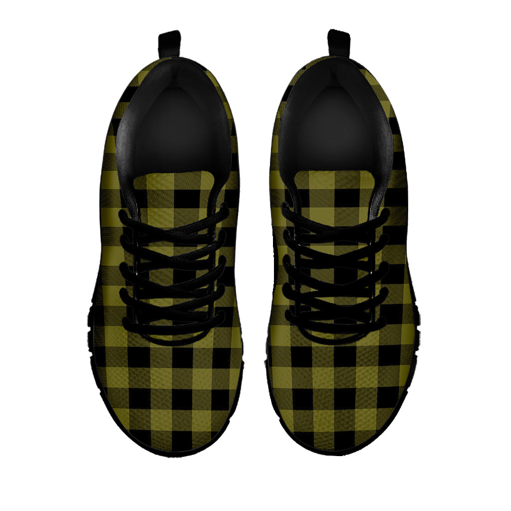 Olive Green Buffalo Check Pattern Print Black Running Shoes
