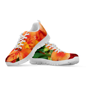 Orange Alstroemeria Print White Running Shoes