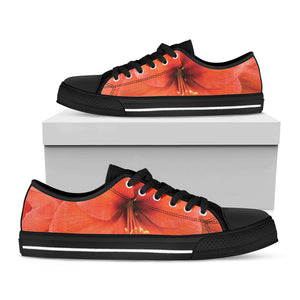 Orange Amaryllis Print Black Low Top Sneakers