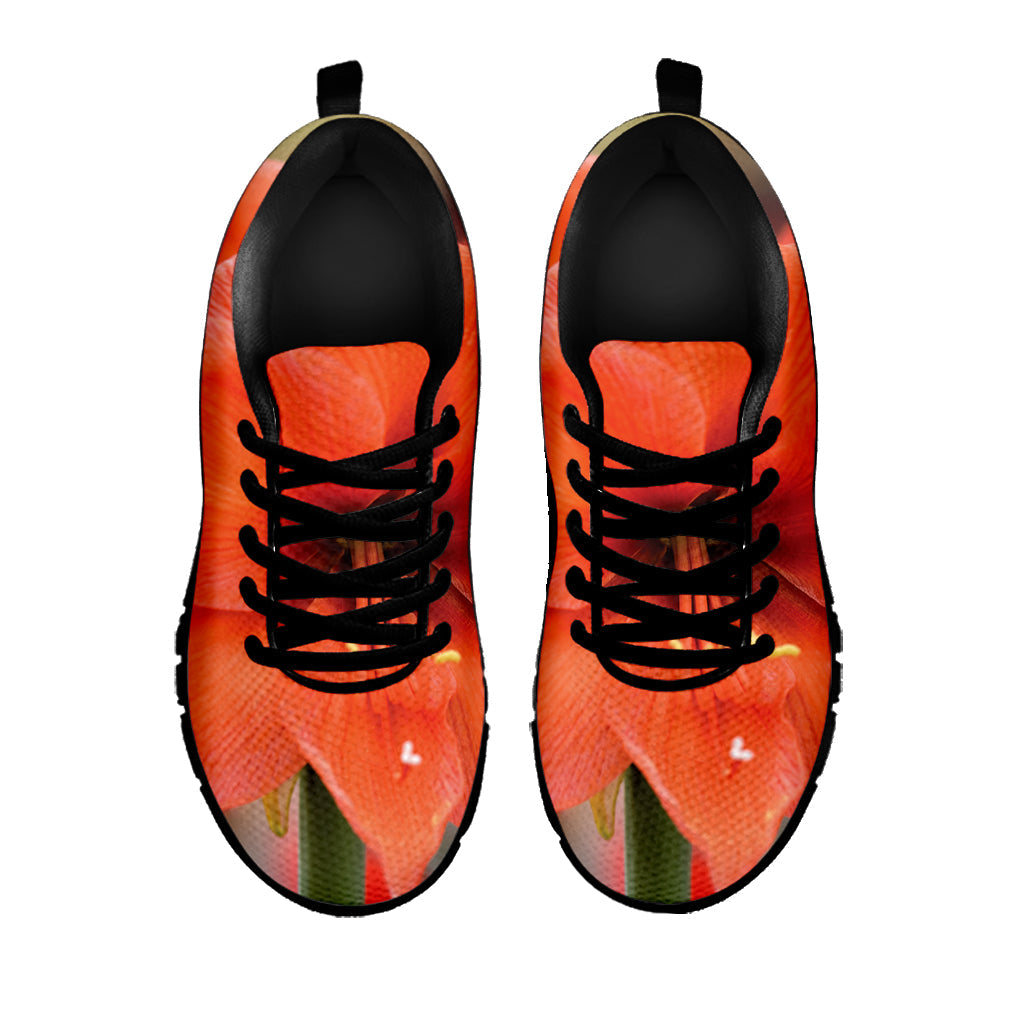 Orange Amaryllis Print Black Running Shoes