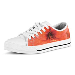 Orange Amaryllis Print White Low Top Sneakers