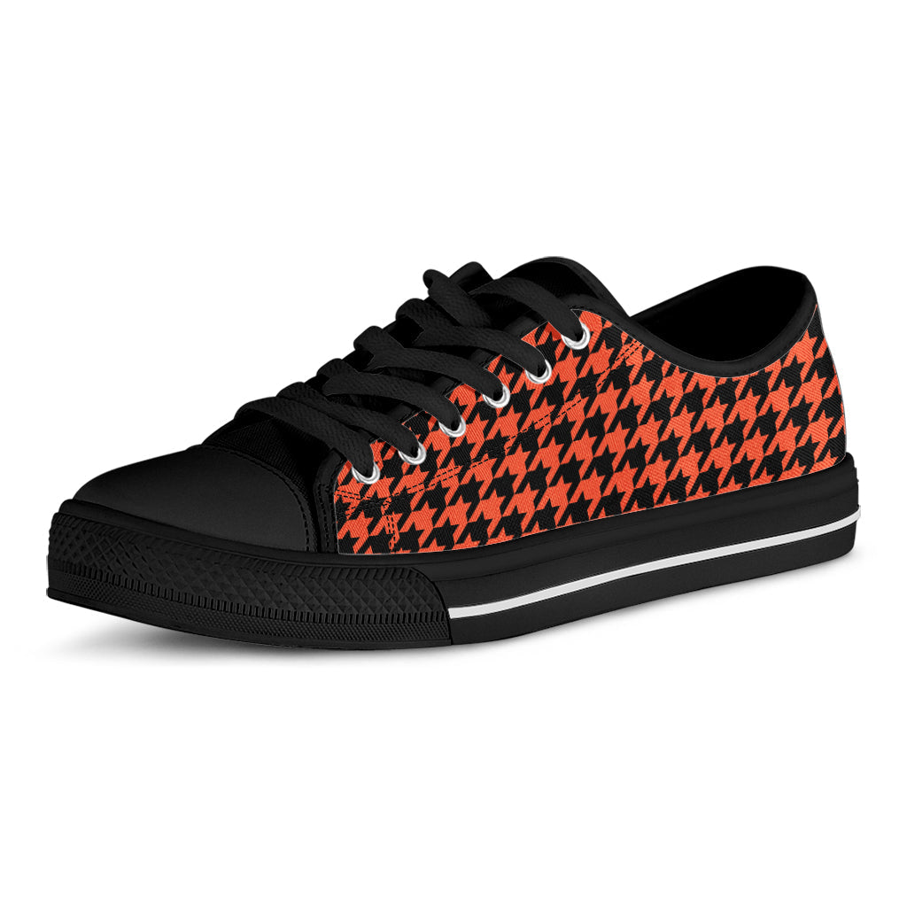 Orange And Black Houndstooth Print Black Low Top Sneakers
