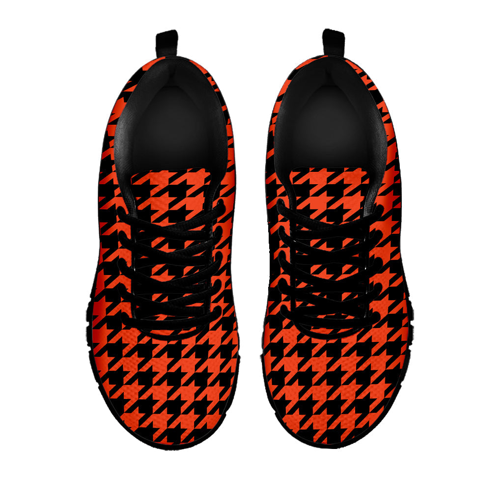 Orange And Black Houndstooth Print Black Running Shoes
