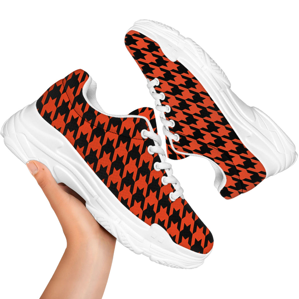 Orange And Black Houndstooth Print White Chunky Shoes