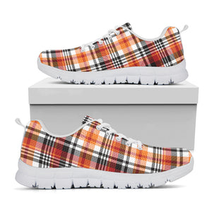 Orange And Black Madras Plaid Print White Running Shoes