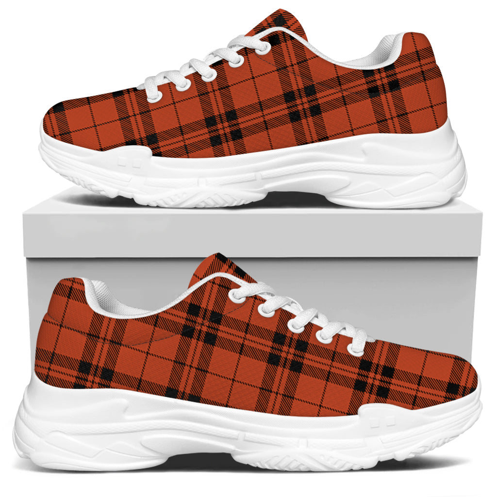 Orange And Black Tartan Pattern Print White Chunky Shoes