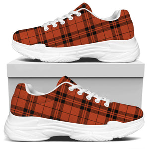 Orange And Black Tartan Pattern Print White Chunky Shoes