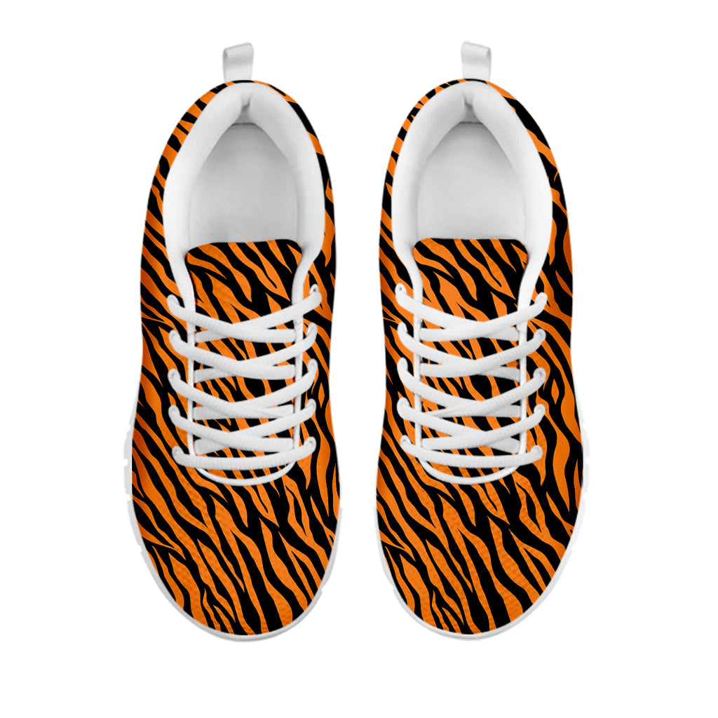 Orange And Black Tiger Stripe Print White Running Shoes