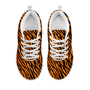 Orange And Black Tiger Stripe Print White Running Shoes