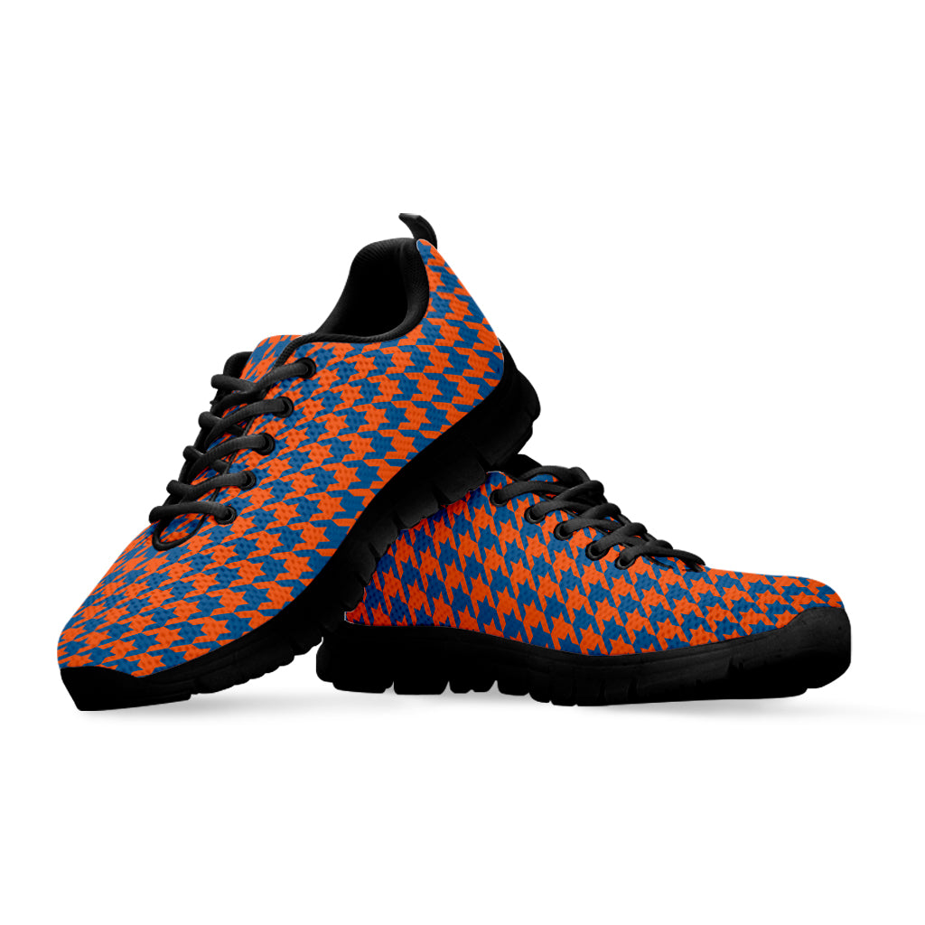 Orange And Blue Houndstooth Print Black Running Shoes