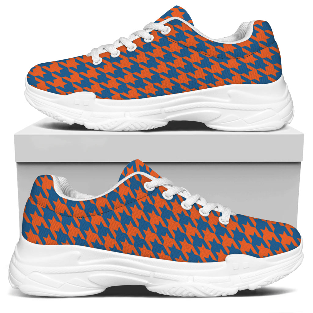Orange And Blue Houndstooth Print White Chunky Shoes