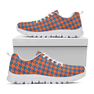 Orange And Blue Houndstooth Print White Running Shoes