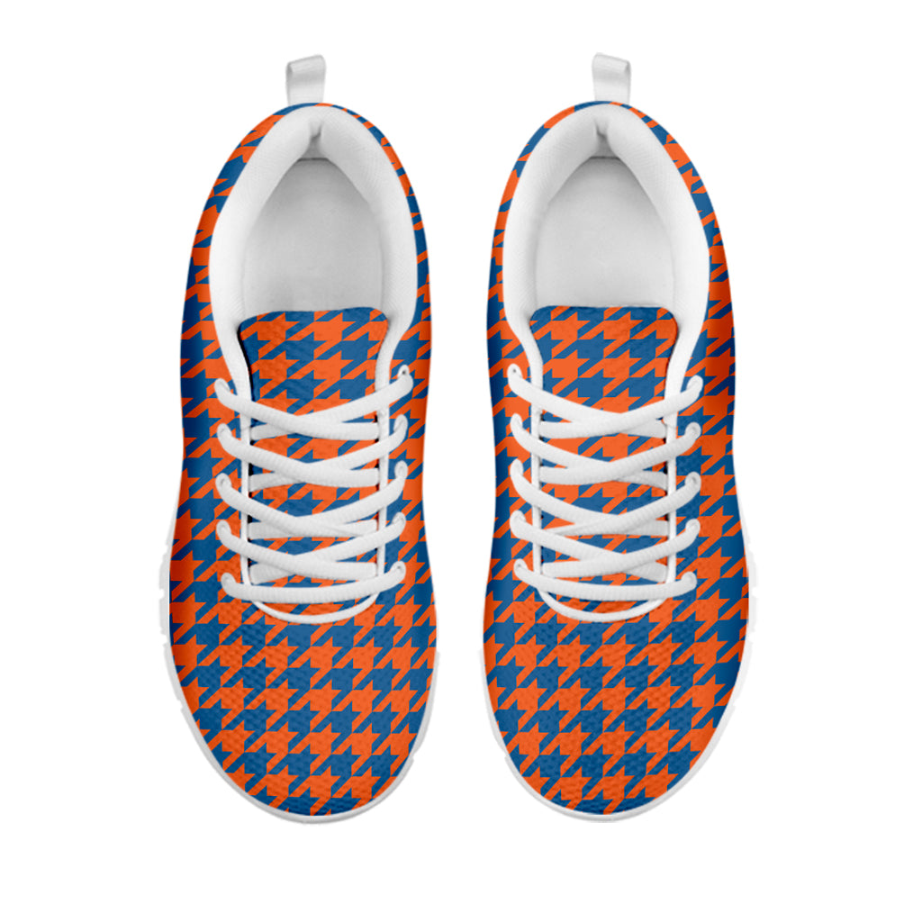 Orange And Blue Houndstooth Print White Running Shoes