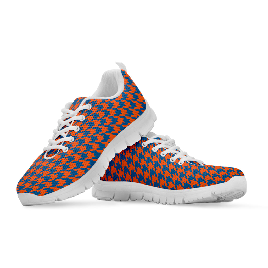 Orange And Blue Houndstooth Print White Running Shoes