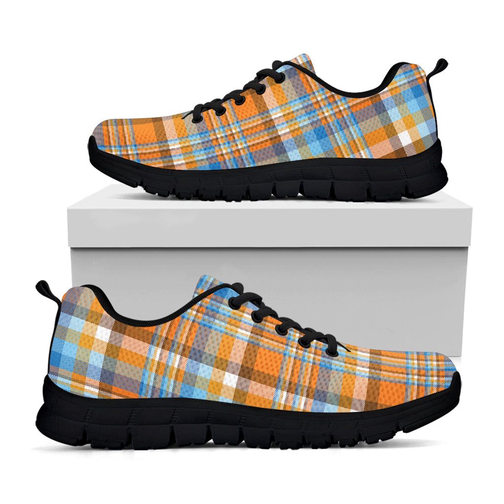 Orange And Blue Madras Pattern Print Black Running Shoes