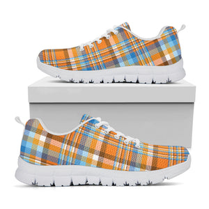 Orange And Blue Madras Pattern Print White Running Shoes