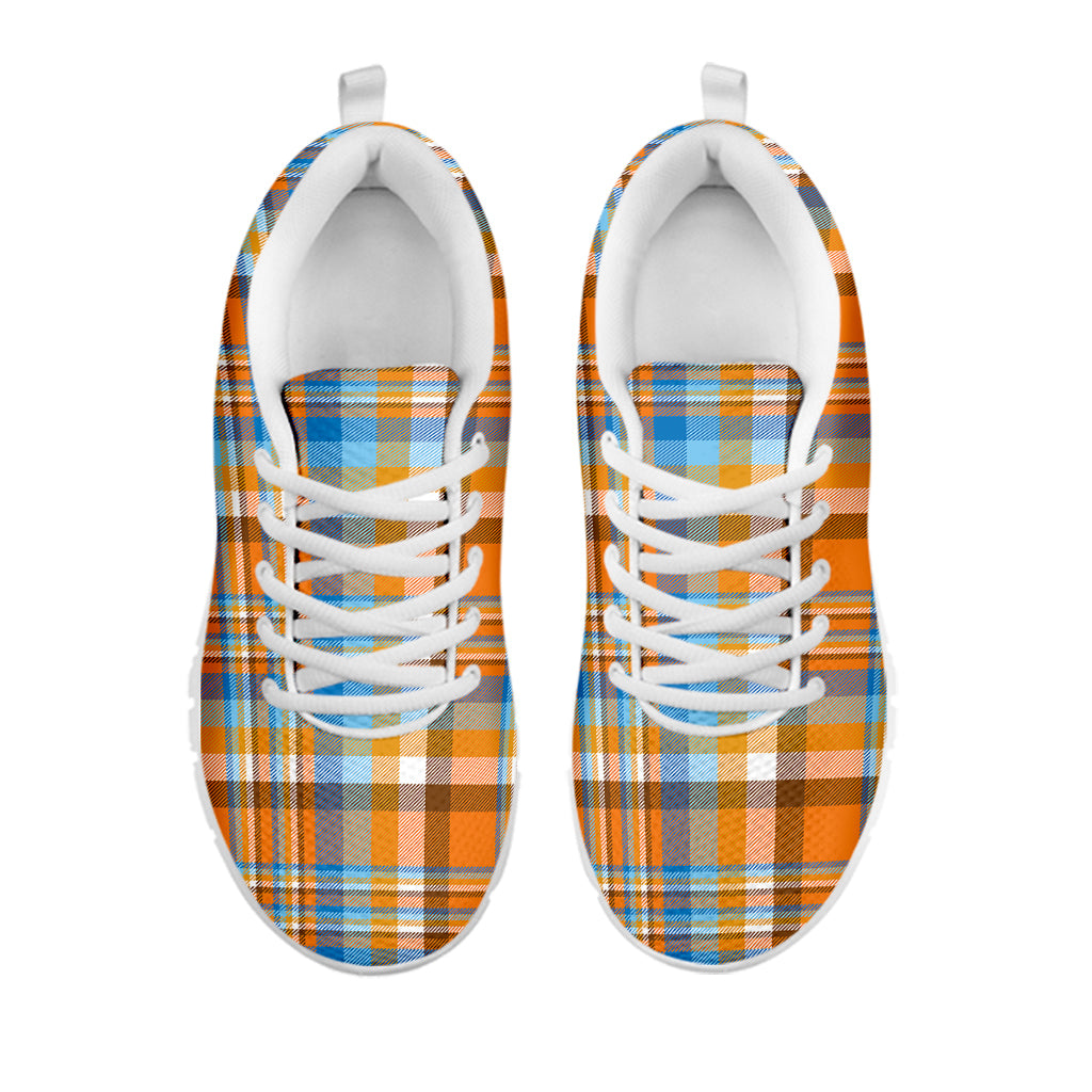 Orange And Blue Madras Pattern Print White Running Shoes
