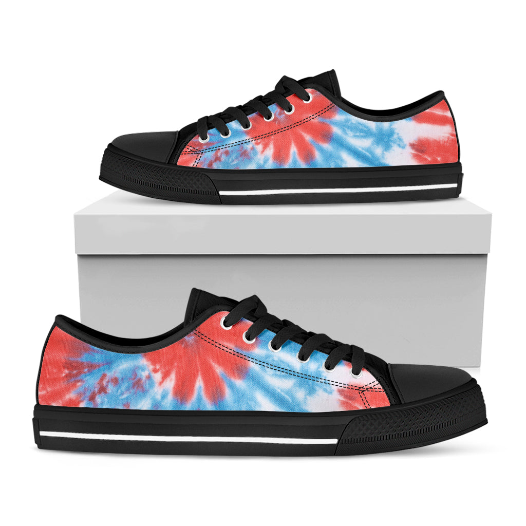 Orange And Blue Tie Dye Print Black Low Top Sneakers