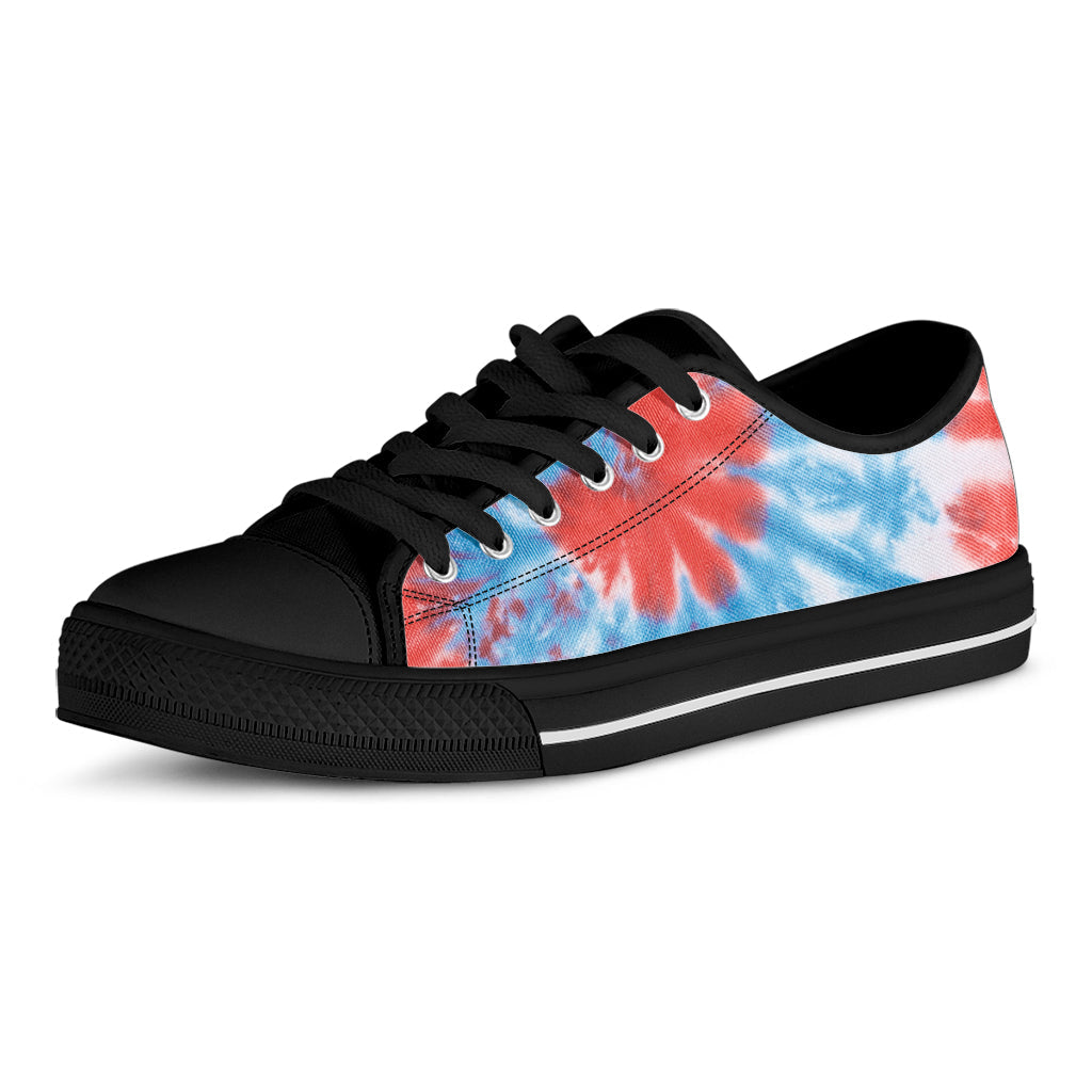 Orange And Blue Tie Dye Print Black Low Top Sneakers