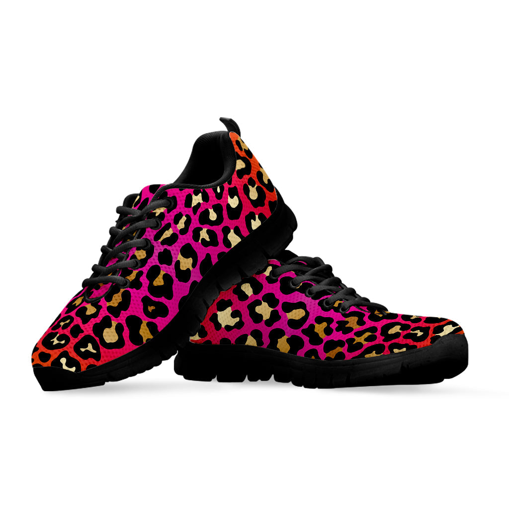 Orange And Purple Leopard Print Black Running Shoes