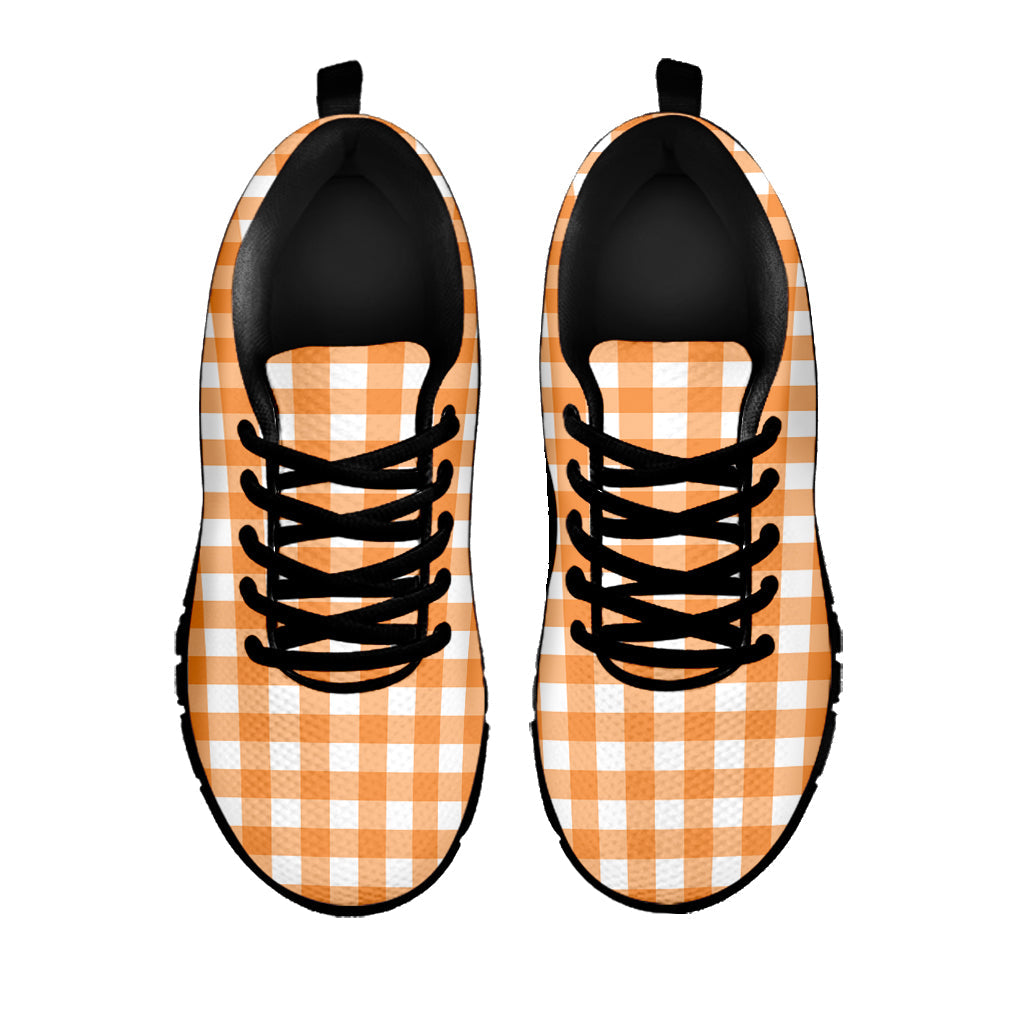 Orange And White Check Pattern Print Black Running Shoes