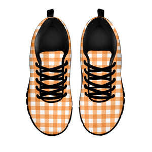 Orange And White Check Pattern Print Black Running Shoes