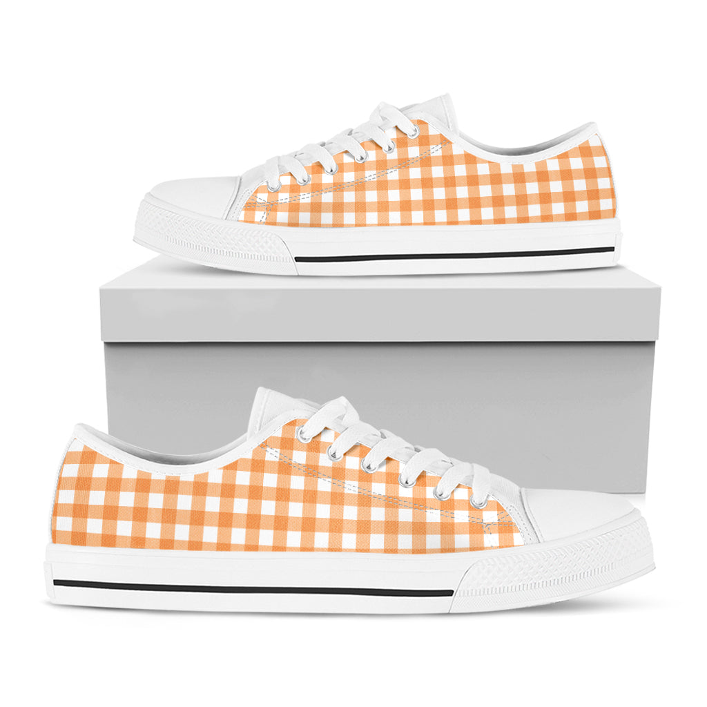 Orange And White Check Pattern Print White Low Top Sneakers