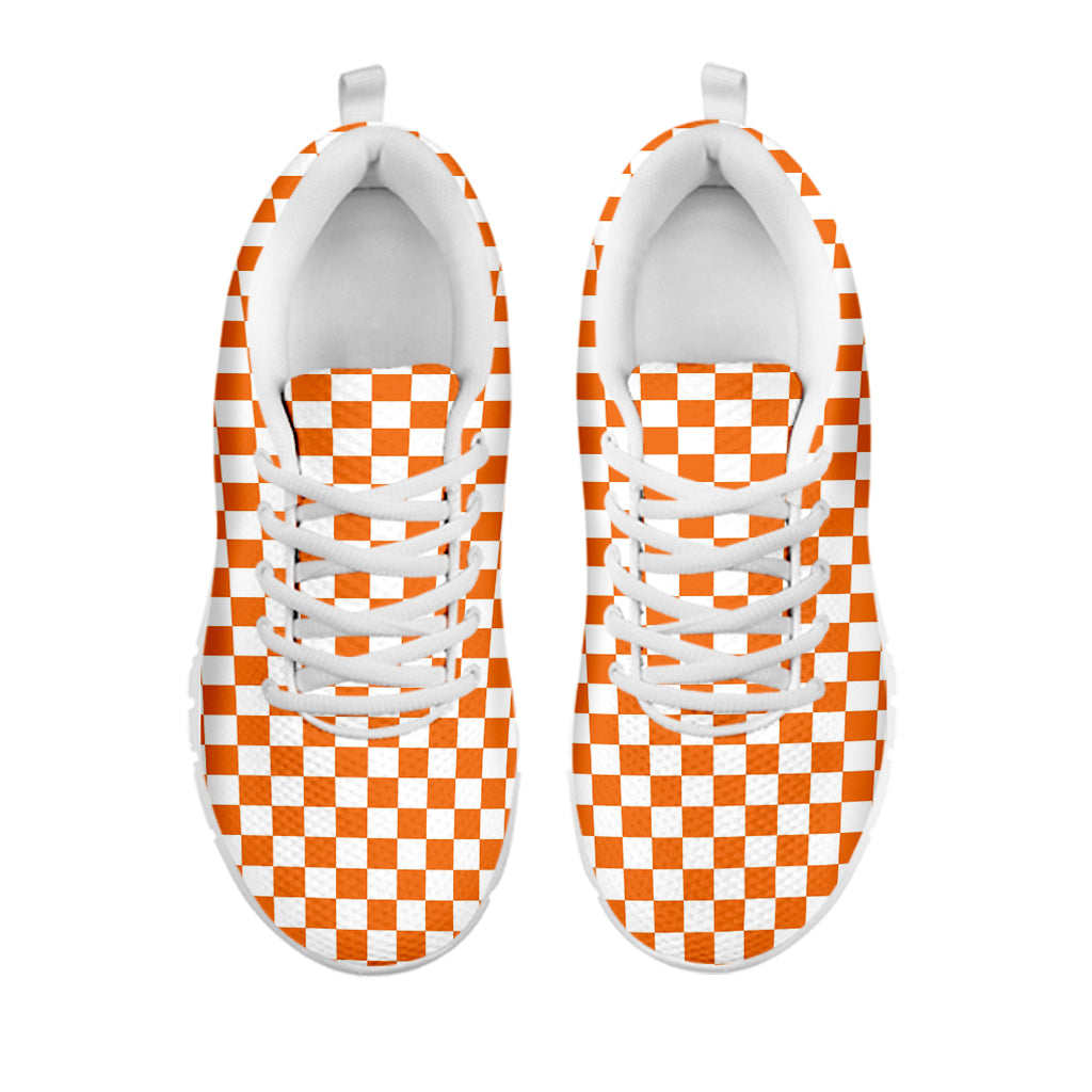Orange And White Checkered Pattern Print White Running Shoes