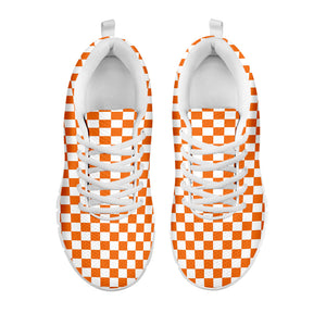 Orange And White Checkered Pattern Print White Running Shoes