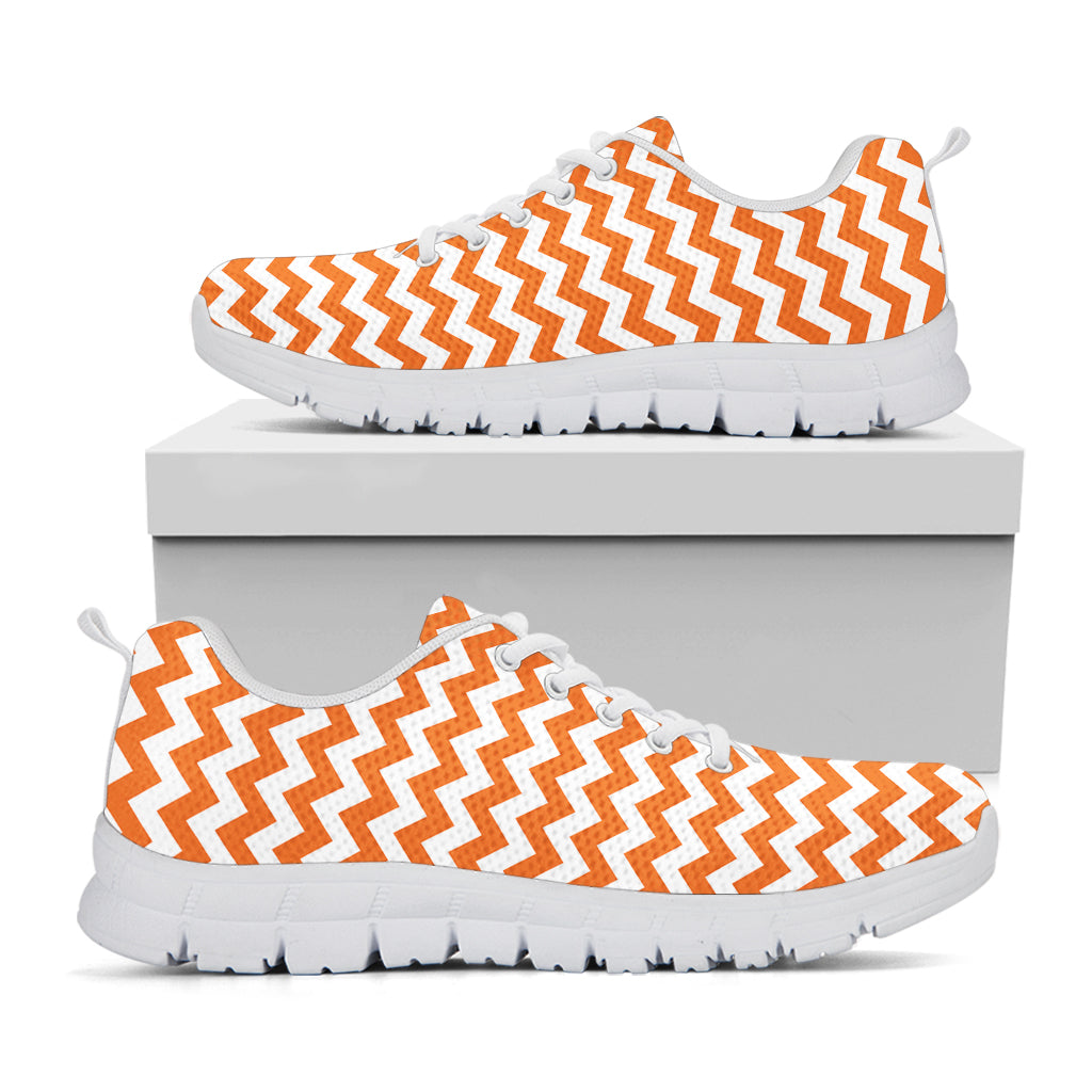 Orange And White Chevron Pattern Print White Running Shoes
