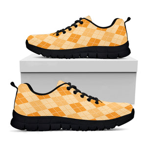 Orange Argyle Pattern Print Black Running Shoes