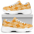 Orange Argyle Pattern Print White Chunky Shoes