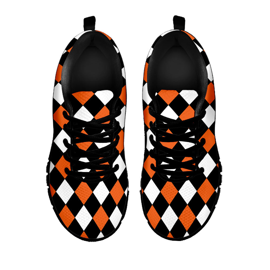 Orange Black And White Harlequin Print Black Running Shoes