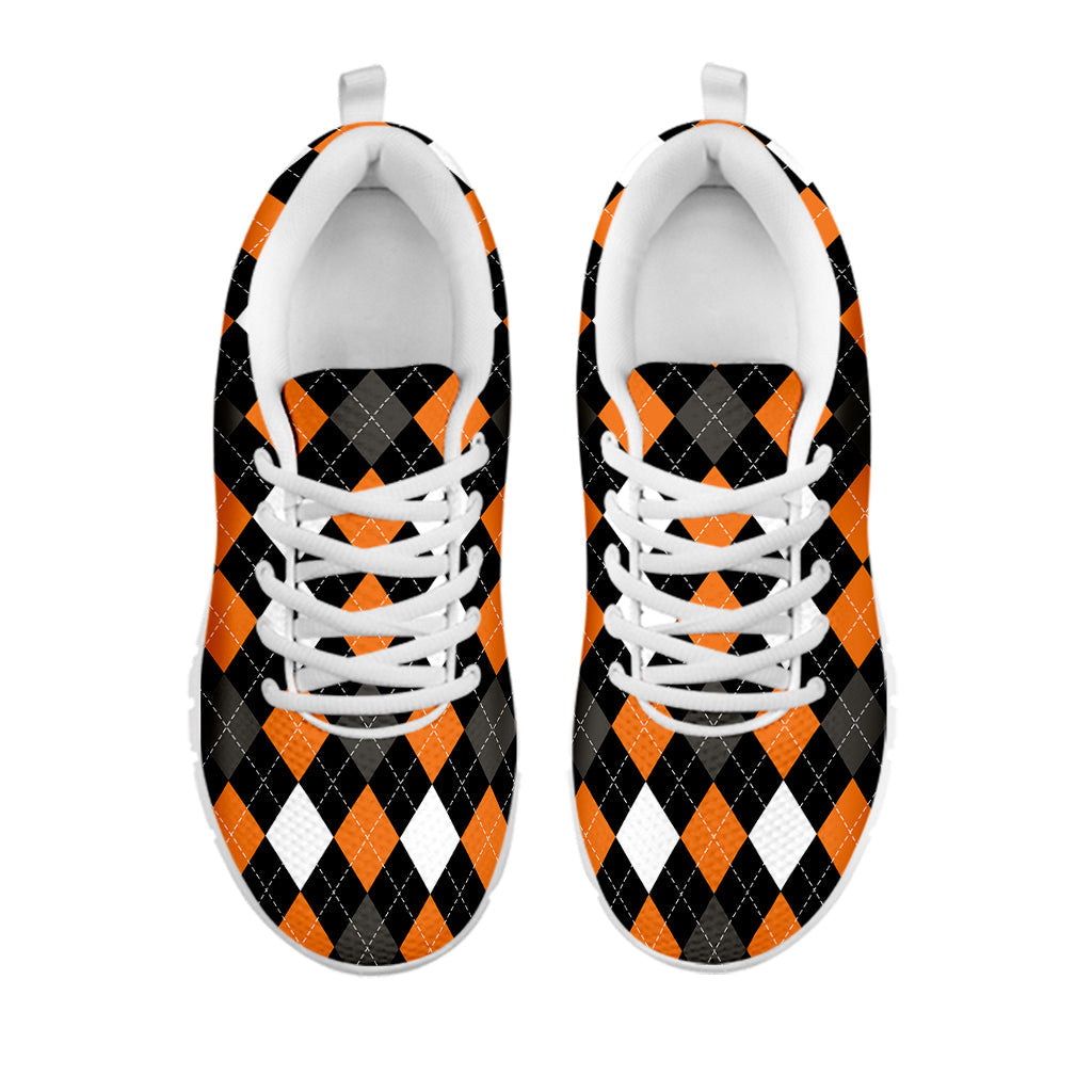 Orange Black Grey And White Argyle Print White Running Shoes